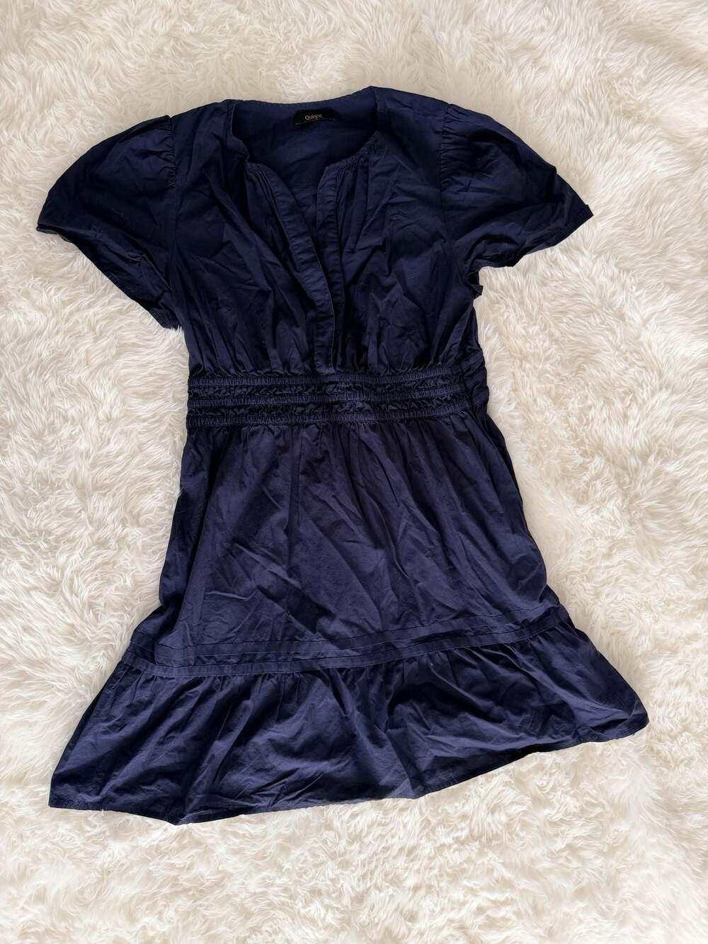 Quince 100% Organic Cotton Tiered Mini Dress in Navy
